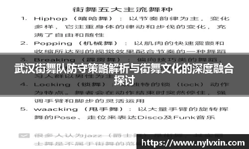 武汉街舞队防守策略解析与街舞文化的深度融合探讨